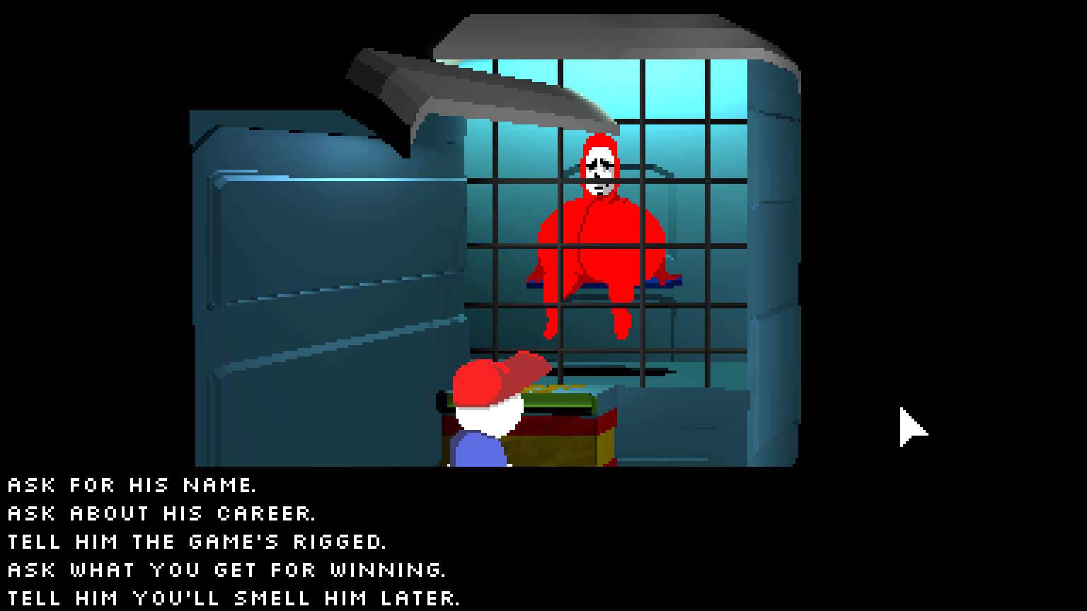 Official Endacopia Steam screenshot showing a red character conversation scene