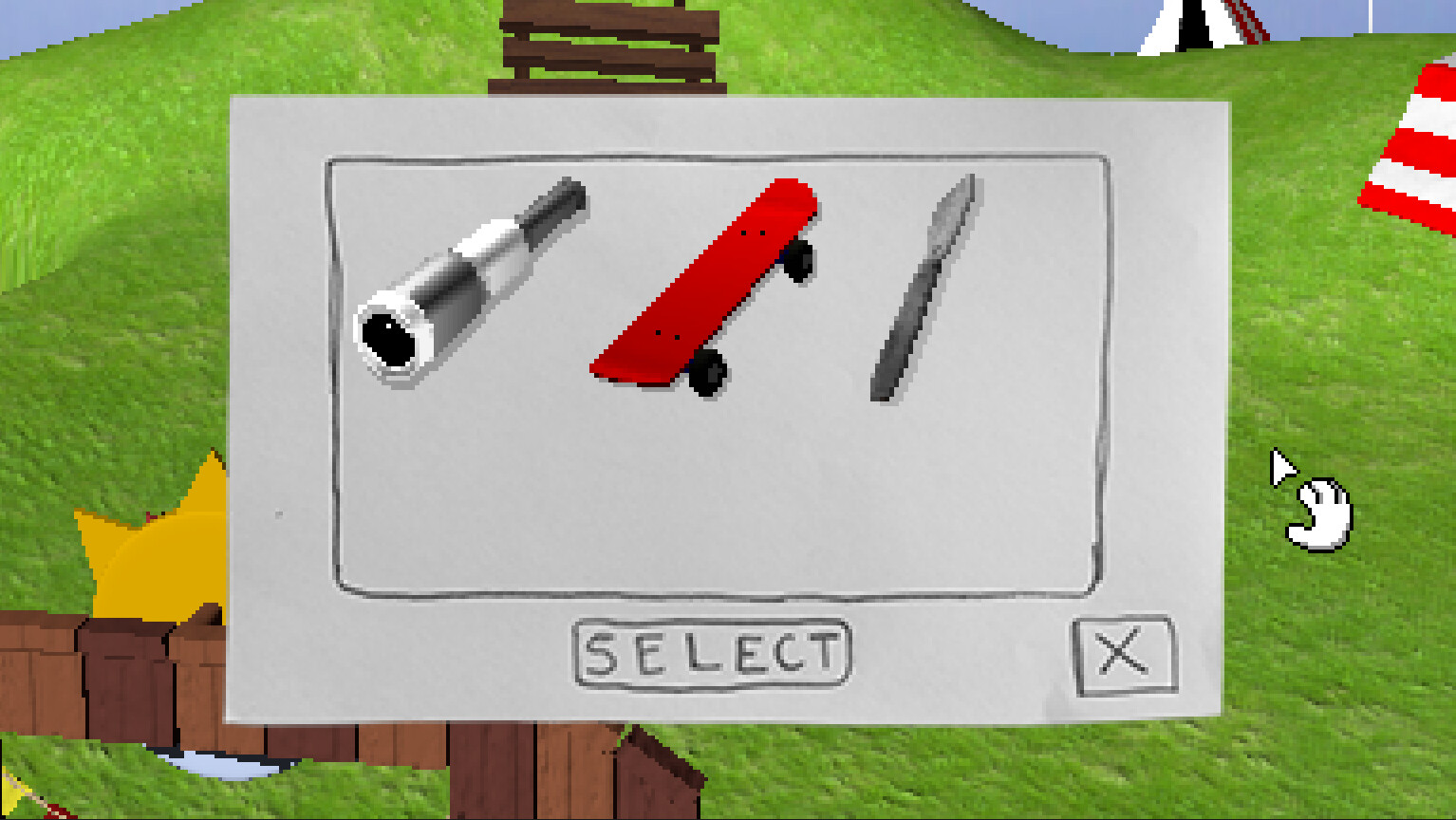 Official Endacopia Steam screenshot showing the Saw Box choice interface